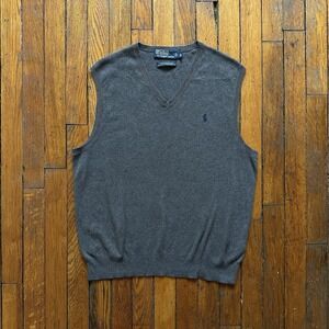 VTG‎ 90s Polo Ralph Lauren Pima Cotton Vest Sweater Men Medium Gray Preppy Bloke